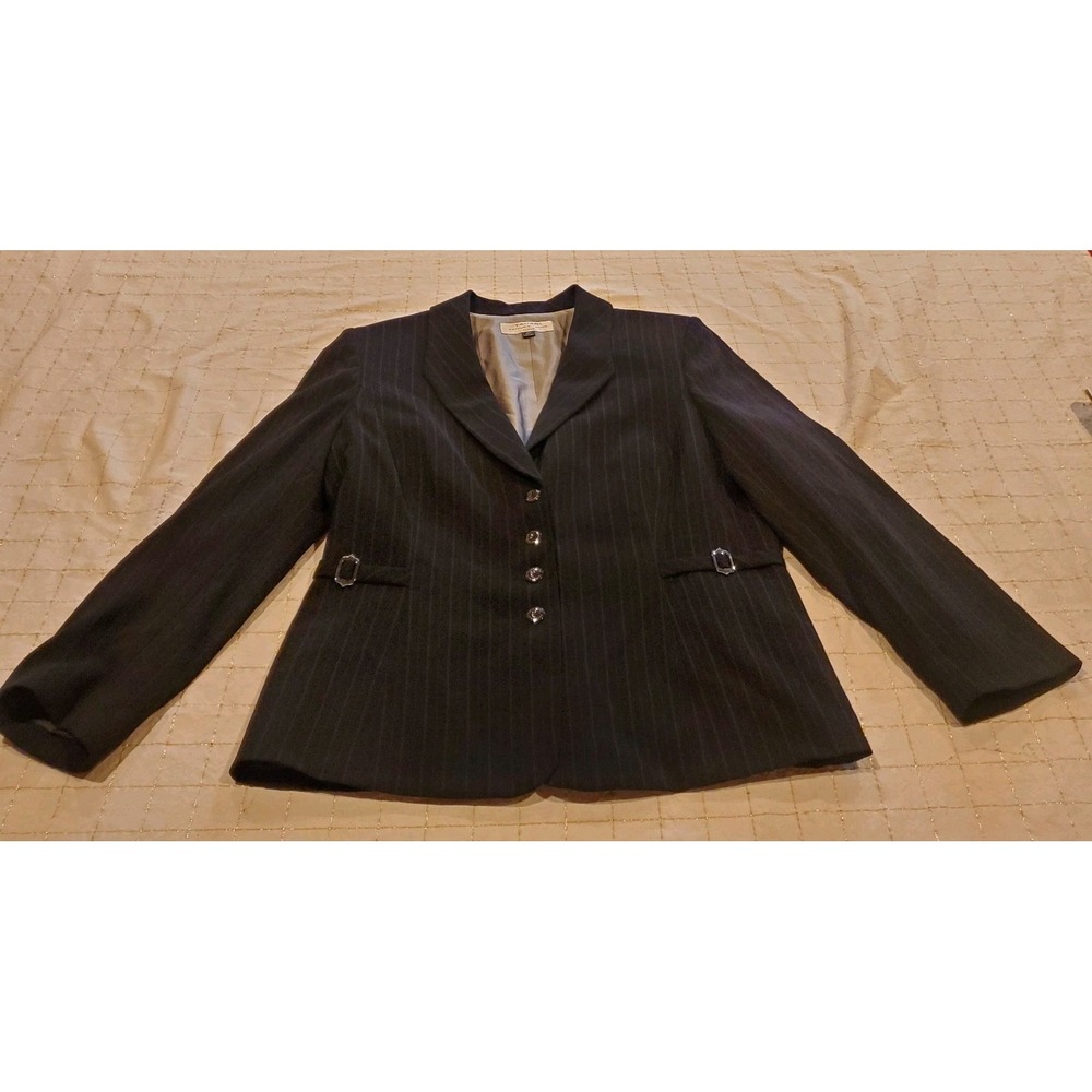 Tahari Blazer‎ Suit Jacket 16P Women's Gray Pinstripe Tailored Button Career